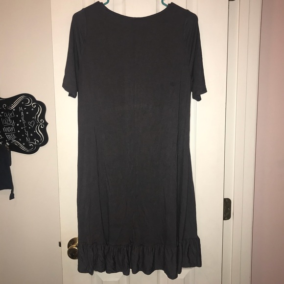 Slate Gray Rayon Baby-Doll Dress with Ruffles - Picture 2 of 3